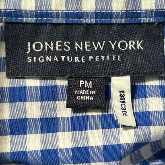 Jones New York Signature Button-Up Top Womens Medium Petite Blue & White Gingham - Picture 8 of 10